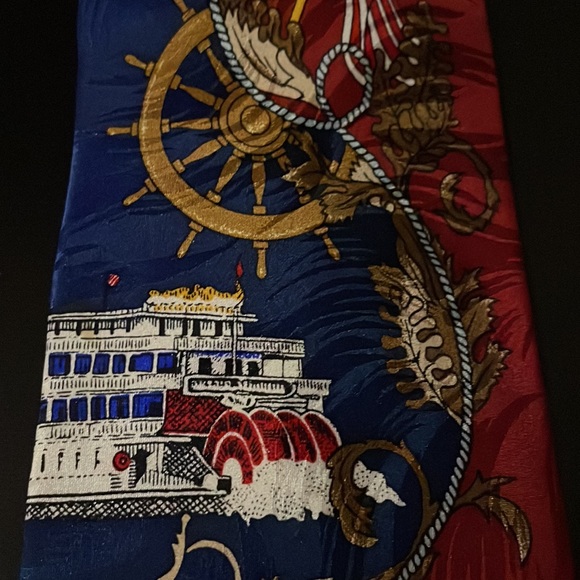 Delta Queen Steamboat Men’s Tie Vintage Silk Necktie Americana Red White Blue - Picture 5 of 8